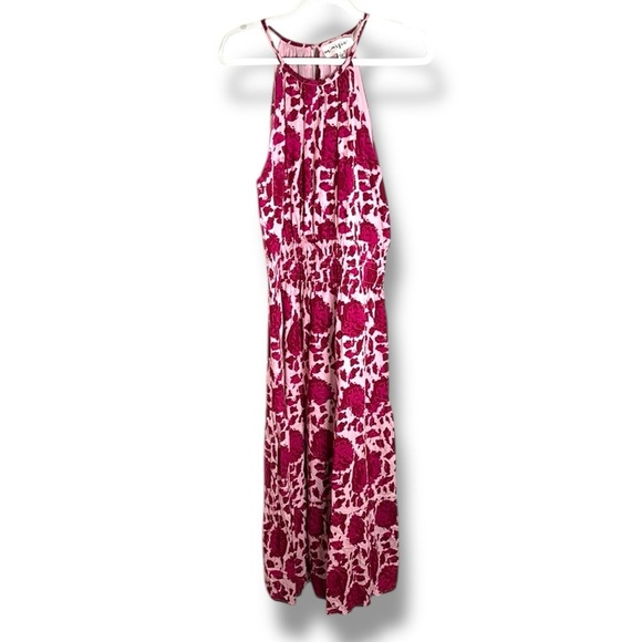 Maisie Floral Halter Pink Midi Dress Size Large - Picture 1 of 7